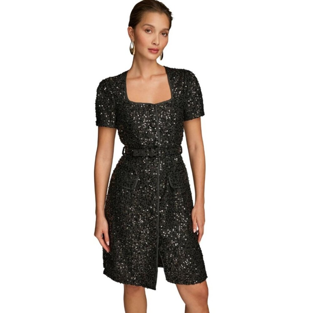 Donna Karan New York Black Puff Sleeve Sequin Sheath Dress - SZ 6 - NWT